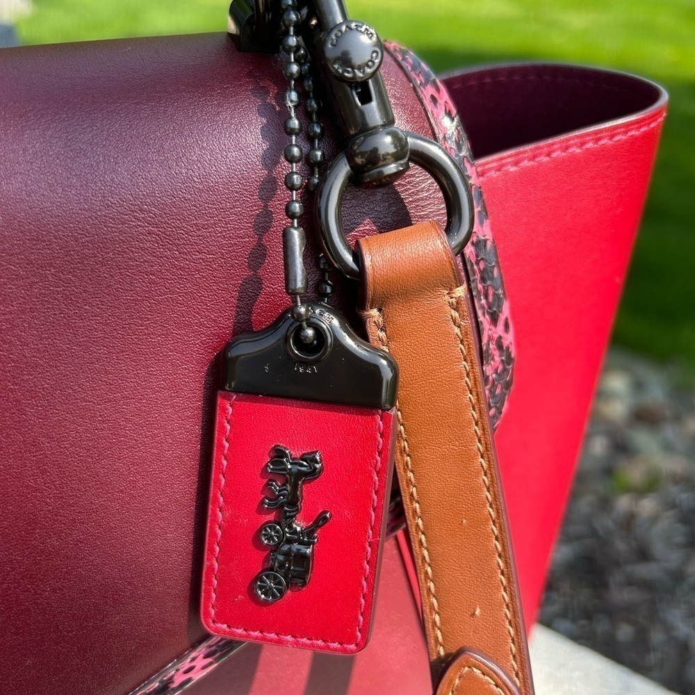 Coach 1941 Courier Carryall Color block Apple Red, Burgundy, Brown, 701 NWT - Picture 6 of 16